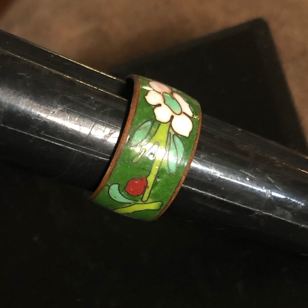 Vintage Wide Band Cloisonné Ring - Picture 4 of 11